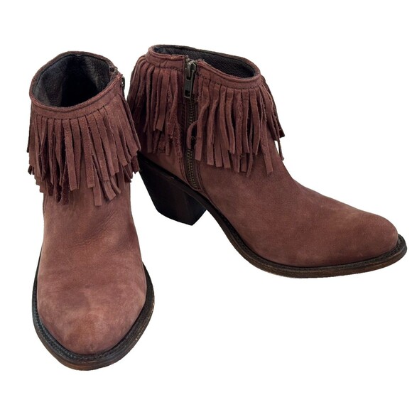 Independent Boot Co Size 9.5 Brown Suede Fringe Zip Ankle Boots - Picture 4 of 10